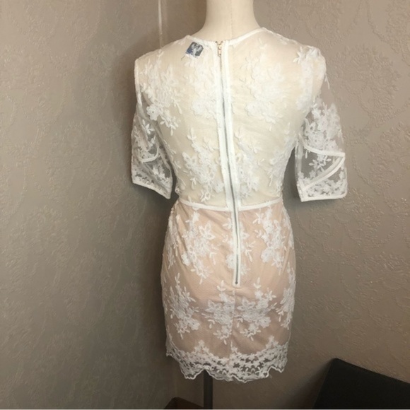 Angel Biba Lace mini dress partially lined 12 cream tan - Picture 4 of 7